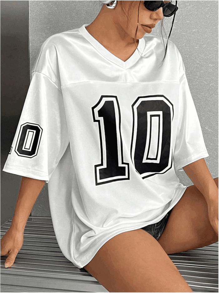 Women'S Oversized Jersey Shirt Graphic Tees V Neck Short Sleeve Vintage T Shirts - Image 5