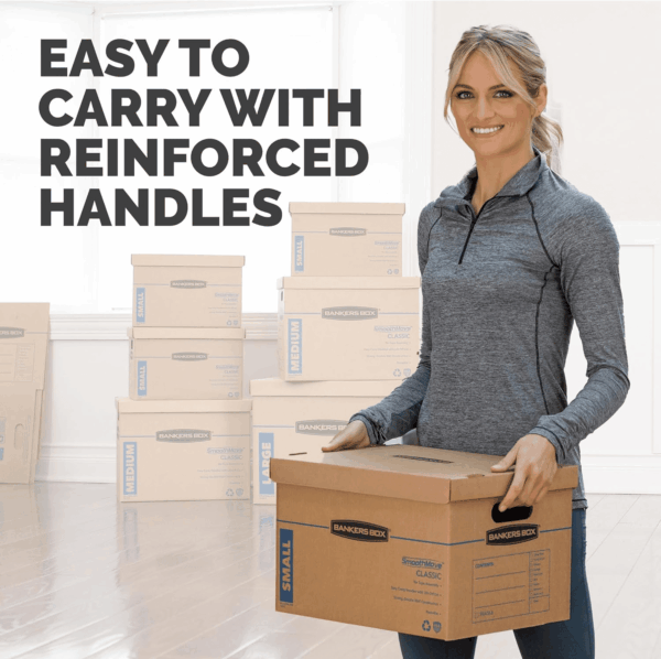 Small Classic Moving Box 10 Pack, Reinforced Handles, Tape-Free Assembly, Box with Lid, 15-In X 12-In X 10-In (7714901) - Image 4