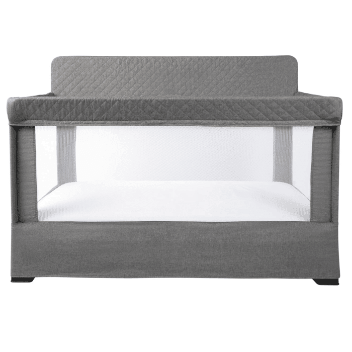 Lunaire Full Size Crib & Playard | Breathable Mesh Baby Crib | Tool-Free Assembly Baby Bed | Charcoal Tweed