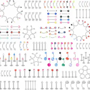 142Pcs - 185Pcs Body Piercing Jewelry for All Piercings, Tongue Nipple Rings Eyebrow Lip Belly Button Barbell Nose Piercing Tragus Navel Body Jewelry for Women Piercings 14G-18G