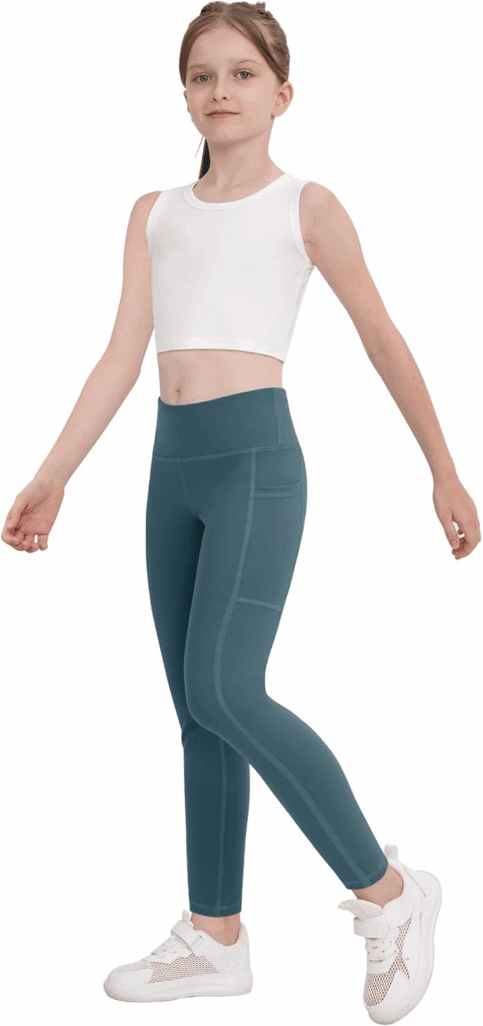 Girls' Athletic Leggings with Pockets, 5 Packs Kids Teen Dance Yoga Workout Running Pants for 5-15 Years - Image 4