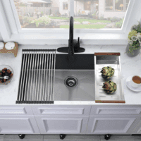 27 Inch Black Undermount Sink - 27X19 Undermount Kitchen Sink Deep Single Bowl Stainless Steel Black Kitchen Sink with Colander - Image 3