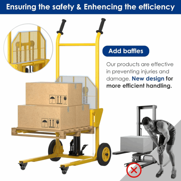 Hydraulic Material Lift with Upgraded Baffle Pallet Lift 550 Lbs 37.4” Max Lift with Front Universal Wheels and 9" Polyurethane Wheels, 18.5" Fork Length, Lift Dolly, Hand Forklift, Steel Platform X 1 - Image 2