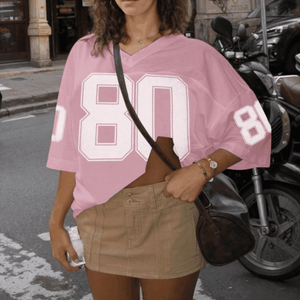 Jersey Shirts for Women Oversized Graphic Tees Cute Number Jerseys Shirt for Teens Girls V Neck Y2K Streetwear Tops - Image 5