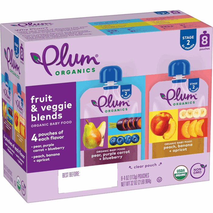 Stage 2 Organic Baby Food - Fruit and Veggie Variety Pack - 4 Oz Pouch (Pack of 8) - Organic Fruit and Vegetable Baby Food Pouch