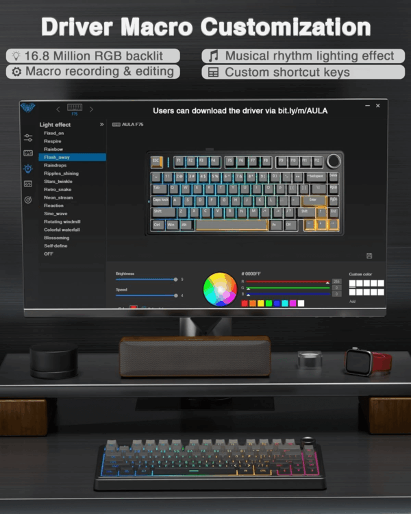 F75 Pro Wireless Mechanical Keyboard,75% Gasket Hot Swappable Custom Keyboard,Rgb Backlit,Pre-Lubed Reaper Switches,Side Printed PBT Keycaps,2.4Ghz/Usb-C/Bt5.0 Mechanical Gaming Keyboards - Image 8