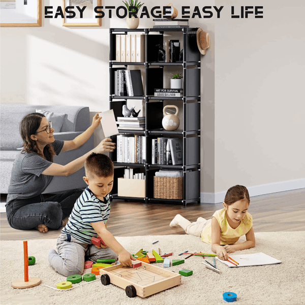 Book Shelf, 12 Cube Storage Organizer, DIY Bookcase, Metal Bookshelf,Tall Book Case for Bedroom, Living Room,Office,Closet, Black Cubicle Rack - Image 2