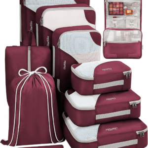 ALL INCLUDED 10 Set Sturdy Packing Cubes for Suitcases, Travel Essentials,Upgraded Anti-Tear Stitching, NEW Improved Luggage Packing Organizers for Travel Accessories (Burgundy)