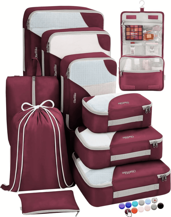 ALL INCLUDED 10 Set Sturdy Packing Cubes for Suitcases, Travel Essentials,Upgraded Anti-Tear Stitching, NEW Improved Luggage Packing Organizers for Travel Accessories (Burgundy)