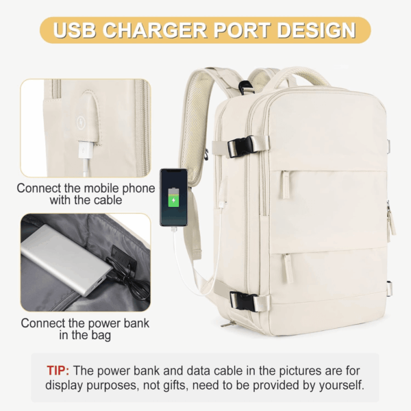 Beige Travel Backpack for Women Men Airline Approved Personal Item Carry on Flight Approved Waterproof Backpack for Traveling on Airplane Weekender Travel Bag - Image 6