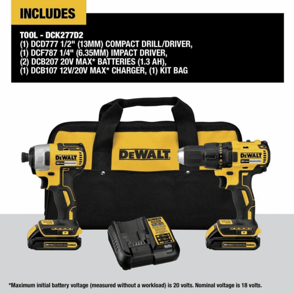20V MAX Cordless Drill, Impact Driver, 2-Tool Power Tool Combo Kit, Brushless Power Tool Set with 2 Batteries and Charger Included (DCK277D2) - Image 3