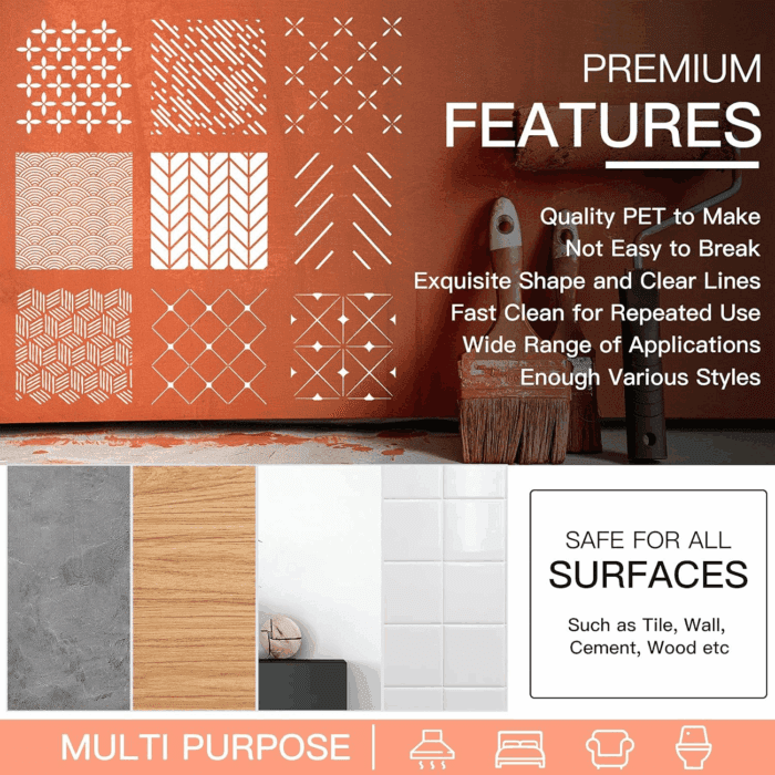 9 Pieces 12 X 12 Inch Geometric Wall Stencils Herringbone Geometric Wall Templates Painting Stencils Reusable Art Modern Tile Stencil for Painting on Walls Floor Canvas Wood Furniture - Image 2