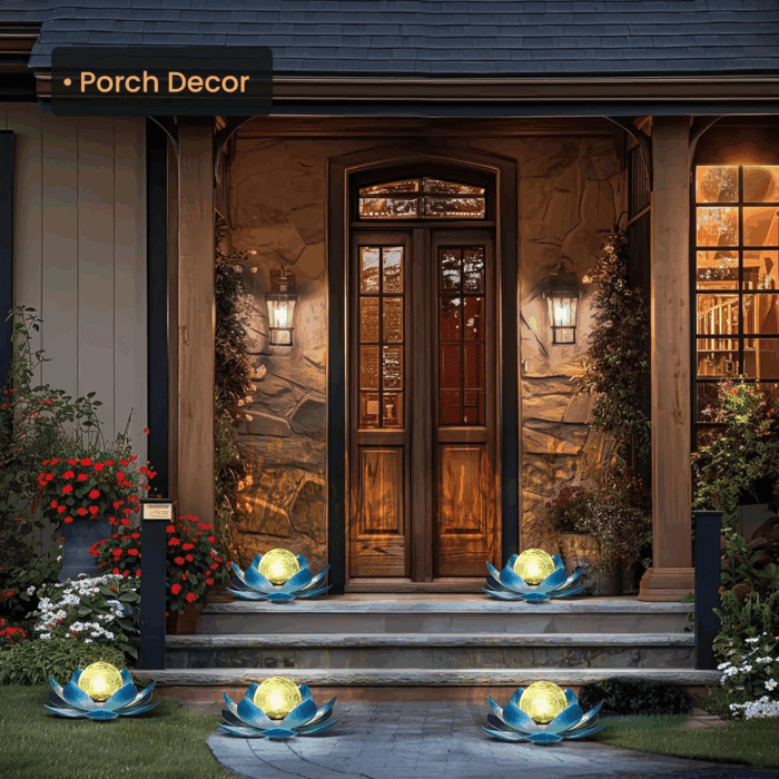 Solar Light Outdoor Garden Decor, Lotus Flower Light Crackle Globe Glass Lantern Outdoor Table Decor Waterproof for Patio, Lawn, Pathway, Pool, Pond, Christmas Gift (Blue Petal) - Image 8