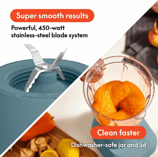 10 Speed Countertop Blender, Juicer & Smoothie Maker, Fits-Anywhere™ Kitchenware, Slim Flip & Store Design, Dishwasher Safe 48Oz Capacity Pitcher & Lid, Stainless Steel Blade, 450 Watt, Surf - Image 4