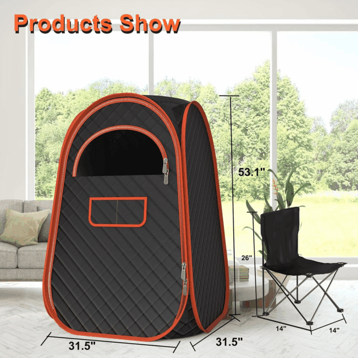 Portable Sauna Box, Portable Sauna for Home with 2.6L Steamer Generator, Remote Control, Portable Chair & Floor Mat, Full Body Personal Saunas Tent for Health, 9 Levels, Orange - Image 3