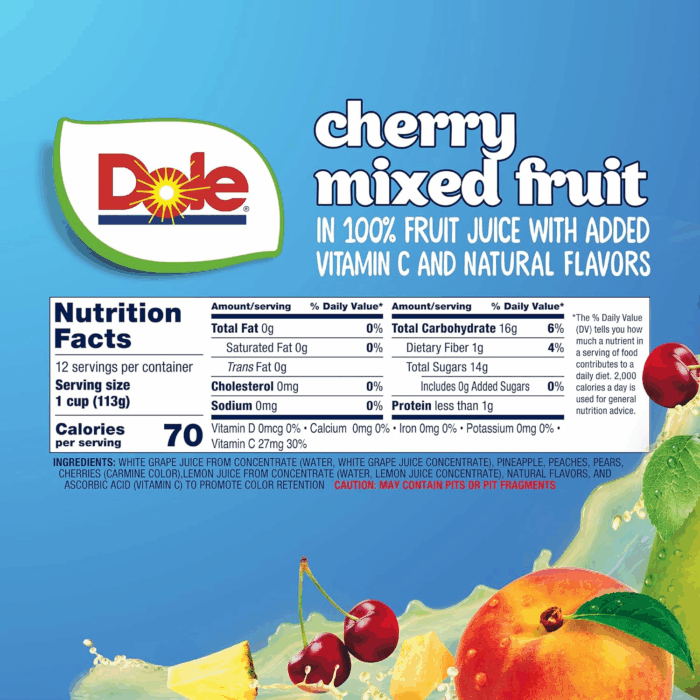 Cherry Mixed Fruit Fruit Bowls Snack in 100% Fruit Juice 12 - 4 Oz Cups - Image 3