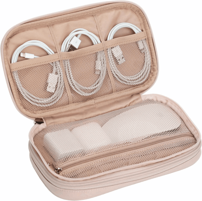 Travel Cord Organizer Case, Double Layers Tech Electronic Bag, Essentials for Charger, Cable, Phone, Flash Drive, Pink - Image 5