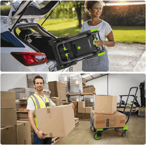 330LB Folding Hand Truck Heavy Duty Carrying, Combination of Four Wheels and Two Wheels Convertible Dolly Cart with Retractable Handle Dolly for Moving Office Carts(Green) - Image 6