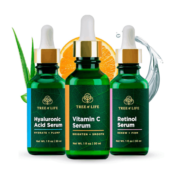Facial Skin Care Set, Brightening, Firming, Hydrating, Dry Face, Dermatologist Tested - Trio Power Kit, Vitamin C, Retinol and Hyaluronic Acid, 3 Count of 1 Fl Oz