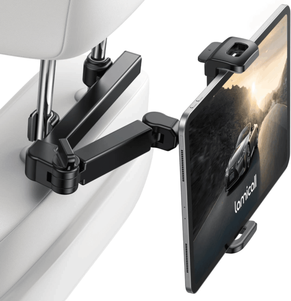 Car Headrest Tablet Holder - [3 in 1 Extension Arm] Adjustable Tablet Car Mount for Back Seat, Road Trip Essentials for Kids, for 4.7-11" Device like Ipad Pro, Air, Mini, Galaxy, Fire, Black