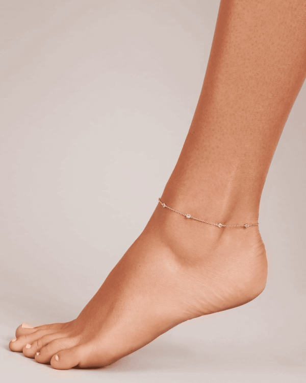 14K Gold Plated Charm Link Chain Anklets for Women | Dainty Cubic Zirconia Boho Dot Evil Eye Star Station Solitaire Pearl Beaded Festival Adjustable Gold Anklets - Image 4
