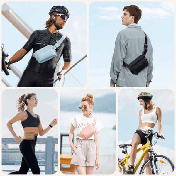 Fanny Packs for Women Men,Belt Bag with 4 Zipper Pockets,Waterproof Crossbody Bag,Fashion Waist Packs with Adjustable Long Strap for Workout/Running/Yoga/Shopping/Hiking,Blue Grey - Image 7