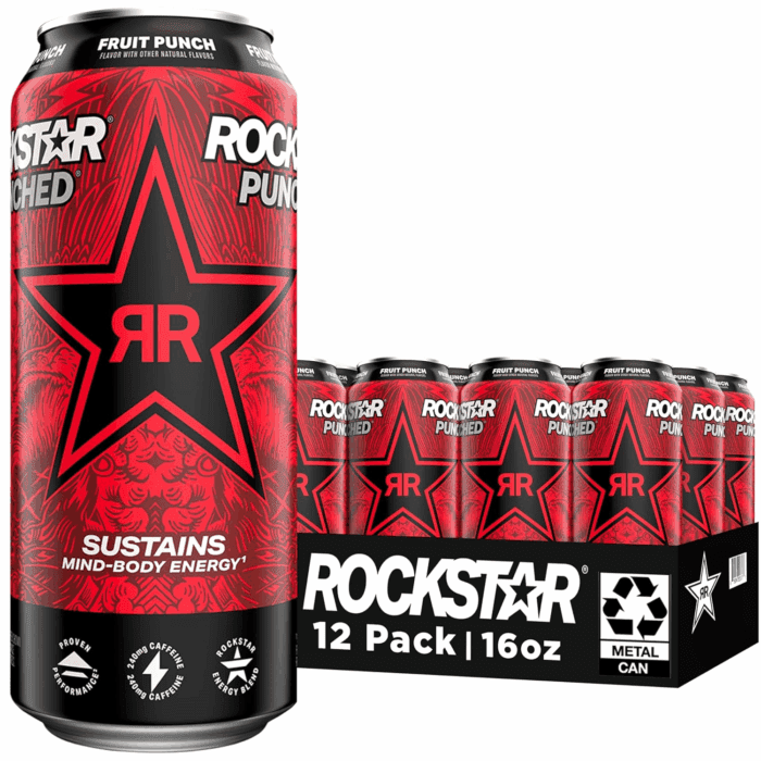 Punched Energy Drink, Fruit Punch, 16 Fl Oz (Pack of 12) (Packaging May Vary)