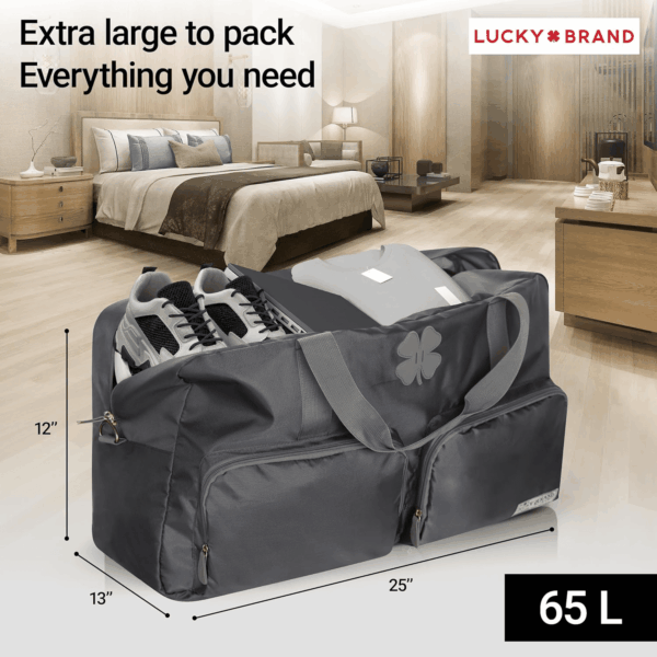 Lucky Travel Duffel Bags 65L, Gym Bag, Travel Bag & Large Duffle Bag for Men, Foldable Overnight Weekender Bags for Women & Men with Adjustable Shoulder Strap, Charcoal - Image 5