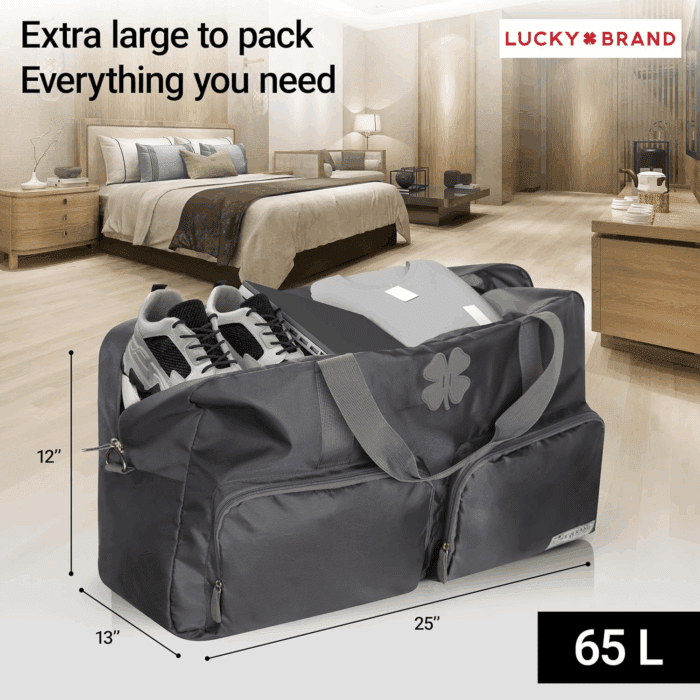 Lucky Travel Duffel Bags 65L, Gym Bag, Travel Bag & Large Duffle Bag for Men, Foldable Overnight Weekender Bags for Women & Men with Adjustable Shoulder Strap, Charcoal - Image 5