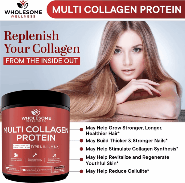 Multi Collagen Protein Powder Hydrolyzed (Type I II III V X) Grass-Fed All-In-One Super Bone Broth + Peptides - Premium Blend of Beef, Chicken, Wild Fish, Eggshell, 58 Servings - Image 7