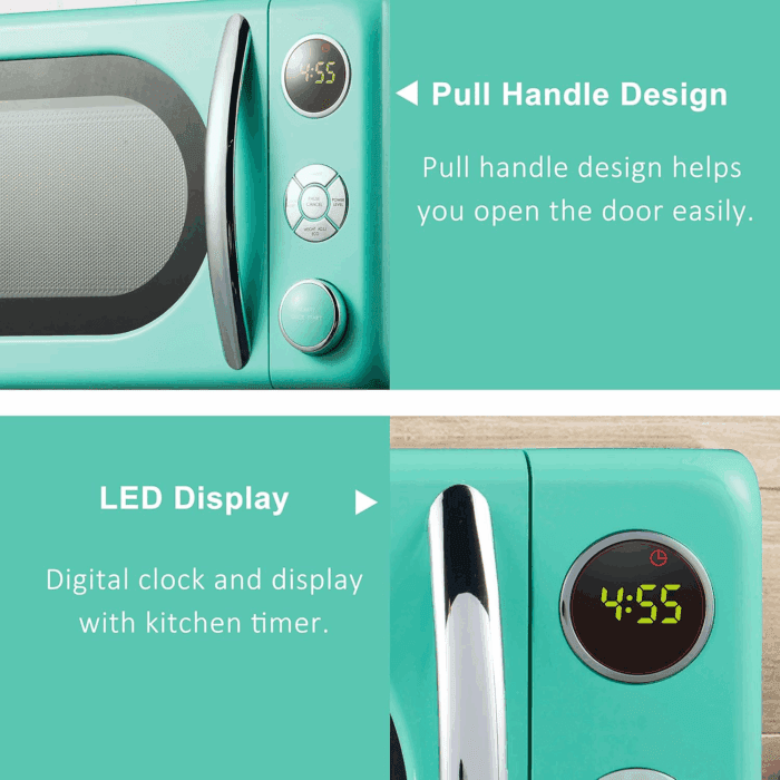 GLCMKA07GNR-07 Retro Microwave Oven, LED Lighting, Pull Handle Design, Child Lock, Surf Green, 0.7 Cu Ft - Image 7