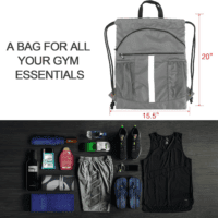 Drawstring Backpack Bag with Shoe Compartment, X-Large Black Gym Sports String Cinch Backpack - Image 2