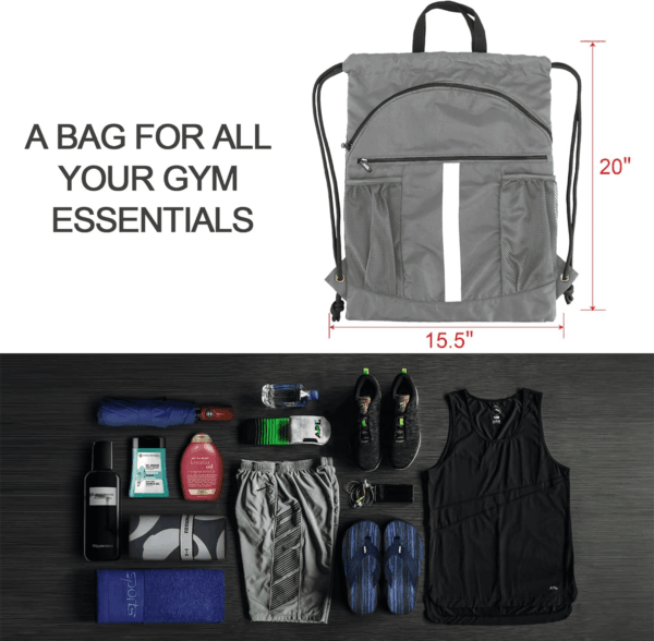 Drawstring Backpack Bag with Shoe Compartment, X-Large Black Gym Sports String Cinch Backpack - Image 2