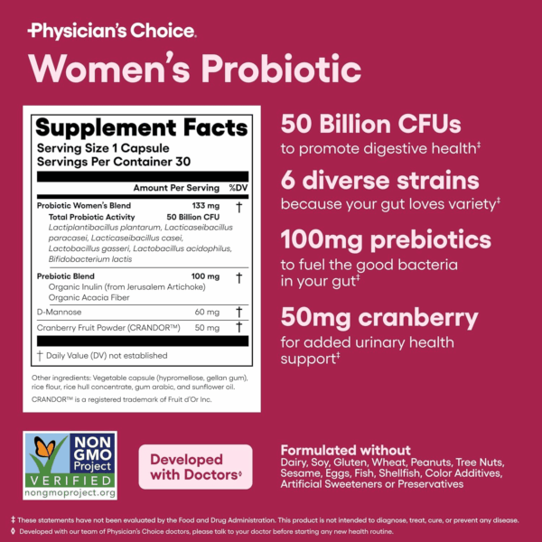 Probiotics for Women - PH Balance, Digestive, UT, & Feminine Health - 50 Billion CFU - 6 Unique Strains for Her - Organic Prebiotics, Cranberry Extract+ - Women Probiotic - 30 CT - Image 6