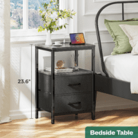 Nightstand with Charging Station, Side Table with Fabric Drawers, End Table with Open Shelf, Bedside Table with USB Ports and Outlets, Night Stand for Bedroom, Charcoal Gray - Image 2