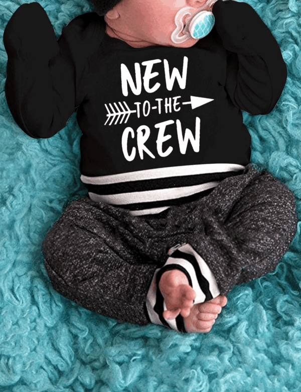 Newborn Baby Boy Clothes New to the Crew Letter Print Romper+ Pants+Hat 3PCS Outfit - Image 3