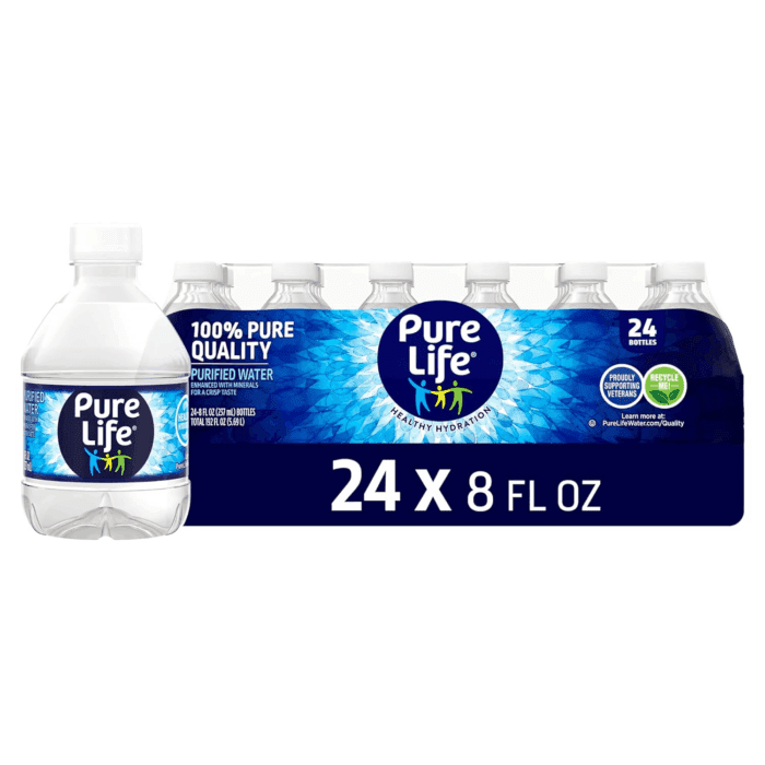 Purified Water Bottles, 24 Pack - Still Bottled Water Enhanced with Minerals for a Crisp Taste, Plastic Bottles - 8 Fl Oz
