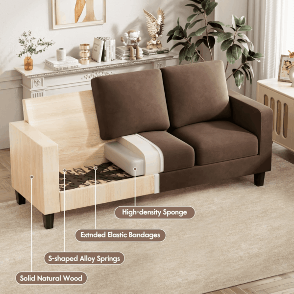 Convertible Sectional Sofa Couch, 3 Seat L-Shaped Sofa with Linen Fabric Ottoman Small Couch for Small Apartments, Living Room and Office (Linen Fabric, Brown) - Image 6