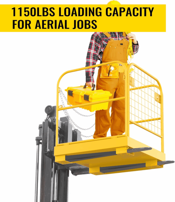 Forklift Safety Cage Aerial Rails 36"X36" Inch Heavy Duty Steel Forklift Safety Work Platform with 4 Universal Wheels Fold down Lift Basket 1150 Lbs Capacity - Image 6