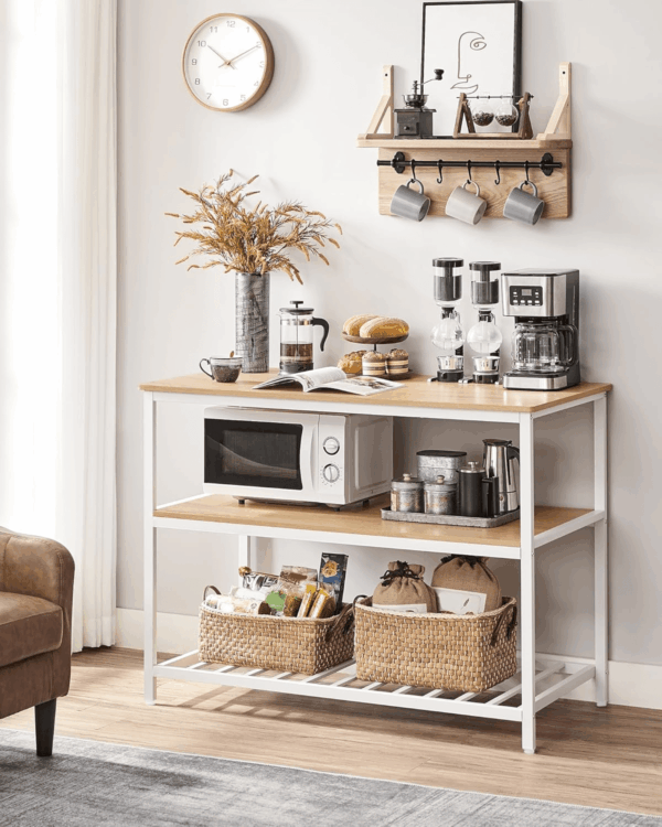 Kitchen Island with 3 Shelves, 47.2 Inches Width Kitchen Shelf with Large Worktop, Stable Steel Structure, Industrial, Easy to Assemble, Oak Color and White UKKI001W09 - Image 4