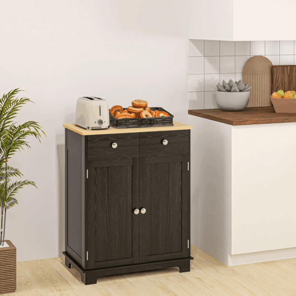 Sideboard with Solid Wood Countertop, Modern Kitchen Storage Cabinet, Coffee Bar Cabinet with 2 Drawers, Doors and Adjustable Shelf, Distressed Black - Image 8