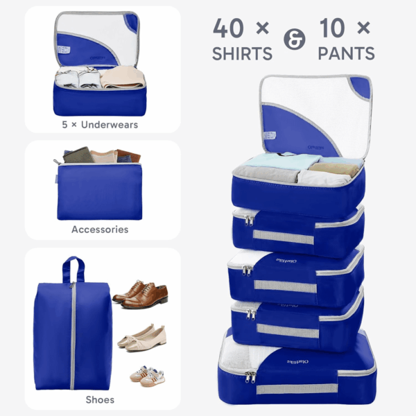 ALL INCLUDED 10 Set Durable Packing Cubes for Suitcases, Essentials for Travel, UPGRADED Anti-Tear Stitching, NEW Improved Luggage Packing Organizers for Travel Accessories (Klein Blue) - Image 5