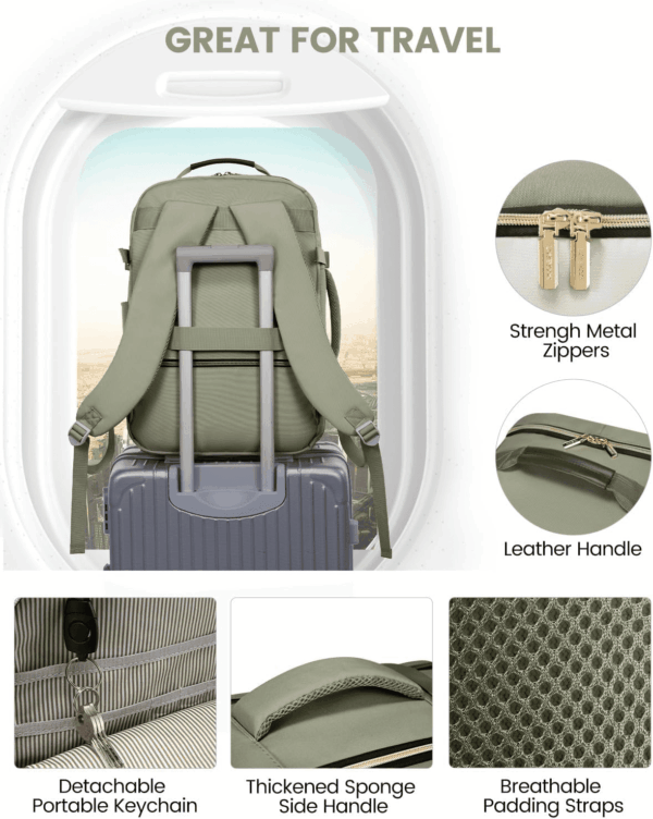 40L Travel Backpack for Women & Men, Large Carry on Backpack for Airplanes with 3 Packing Cubes, TSA Personal Item Travel Bag Fits 17" Laptop, Waterproof Weekender Essentials Airline Approved - Image 7