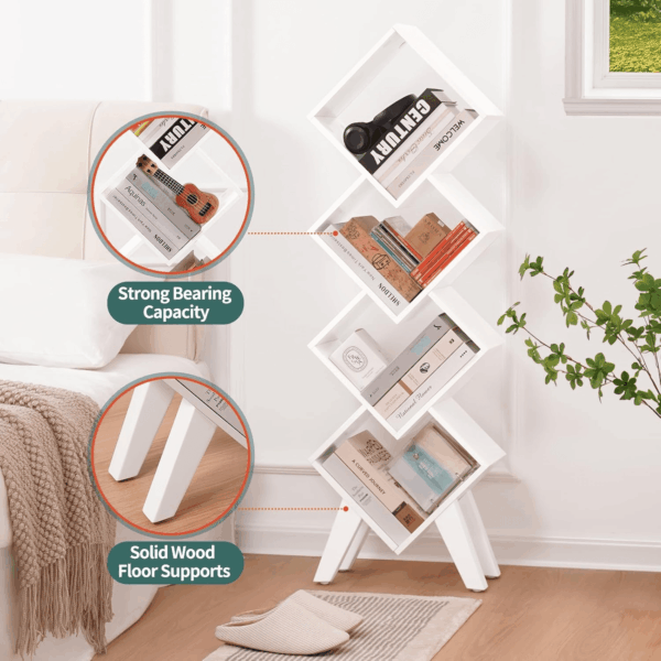 White Bookshelf, Wood Small Bookcase 4-Tier Book Shelf for Bedroom, Tall Bookcases Book Organizer, Modern Bookshelves Floor Standing for Cds/Books in Small Spaces, Living Room, Home Office - Image 7