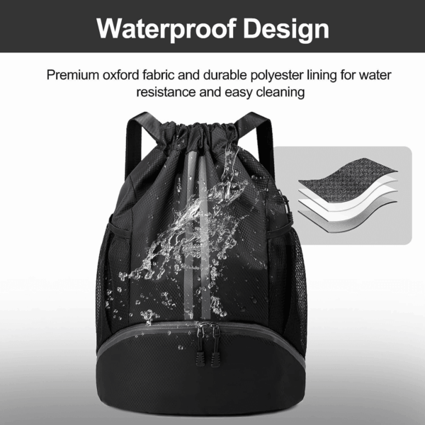 Sports Drawstring Backpack - String Swim Gym Bag with Shoes Compartment and Wet Proof Pocket for Women&Men - Image 6