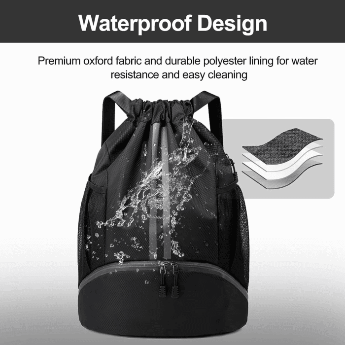Sports Drawstring Backpack - String Swim Gym Bag with Shoes Compartment and Wet Proof Pocket for Women&Men - Image 6