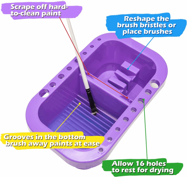 Paint Brush Cleaner, Paint Brush Holder and Organizers with Palette for Acrylic, Watercolor, and Water-Based Paints (Purple) - Image 2