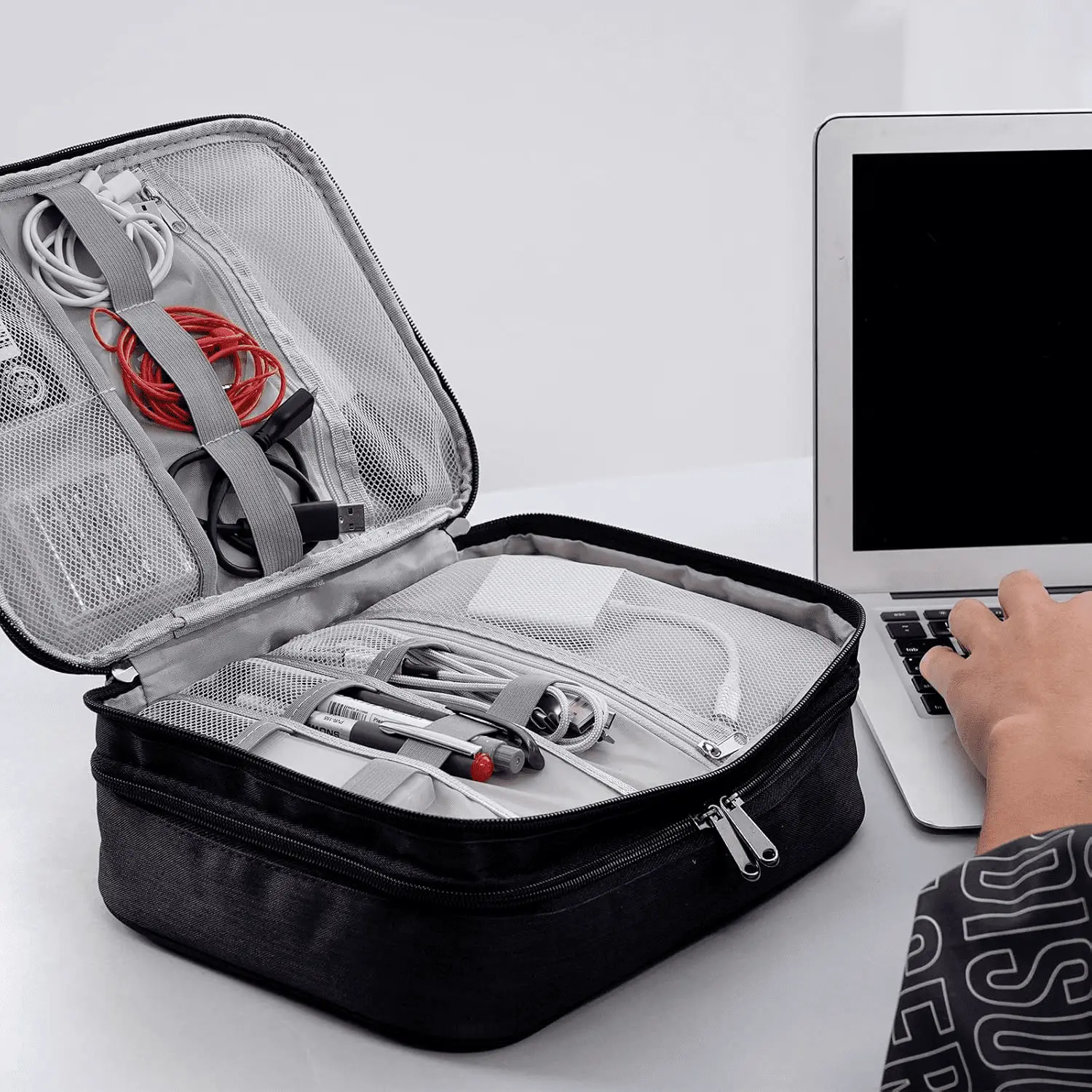 Electronics Organizer, Electronic Accessories Bag Travel Cable Organizer Three-Layer for Ipad Mini, Kindle, Hard Drives, Cables, Chargers - Image 7