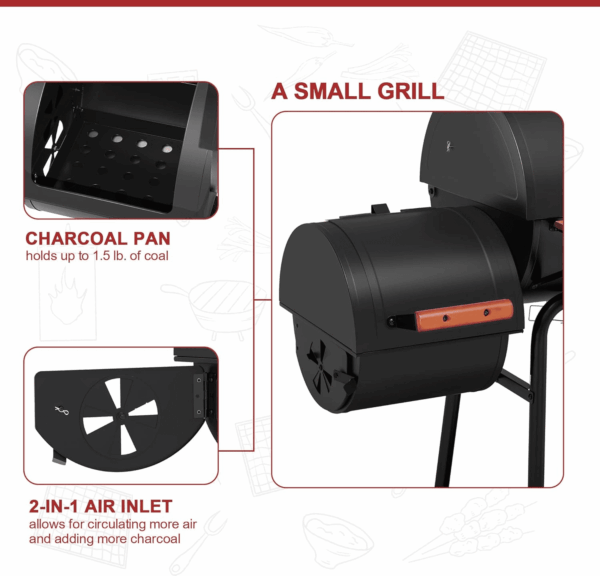 CC1830W 30-Inch Charcoal Grill with Offset Smoker and Wood-Painted Side Table, Outdoor Smoker Grill with 811 Sq. In. Cooking Area for Outdoor Barbecue Event, Black - Image 6