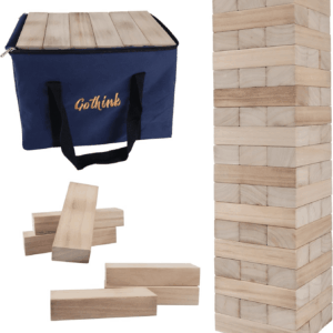 Giant Tumble Tower Game, Large Tumbling Tower Stack to over 4 FT 54Pcs Wooden Jumbo Blocks for outside Yard Games with Carry Case Timber Stacking Game Night Toy Gift for Kids Adults Family